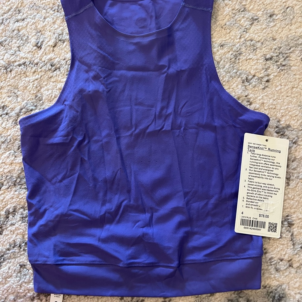 ❌SOLD❌ BNWT Lulu Senseknit Running Tank sz 4 charged indigo
